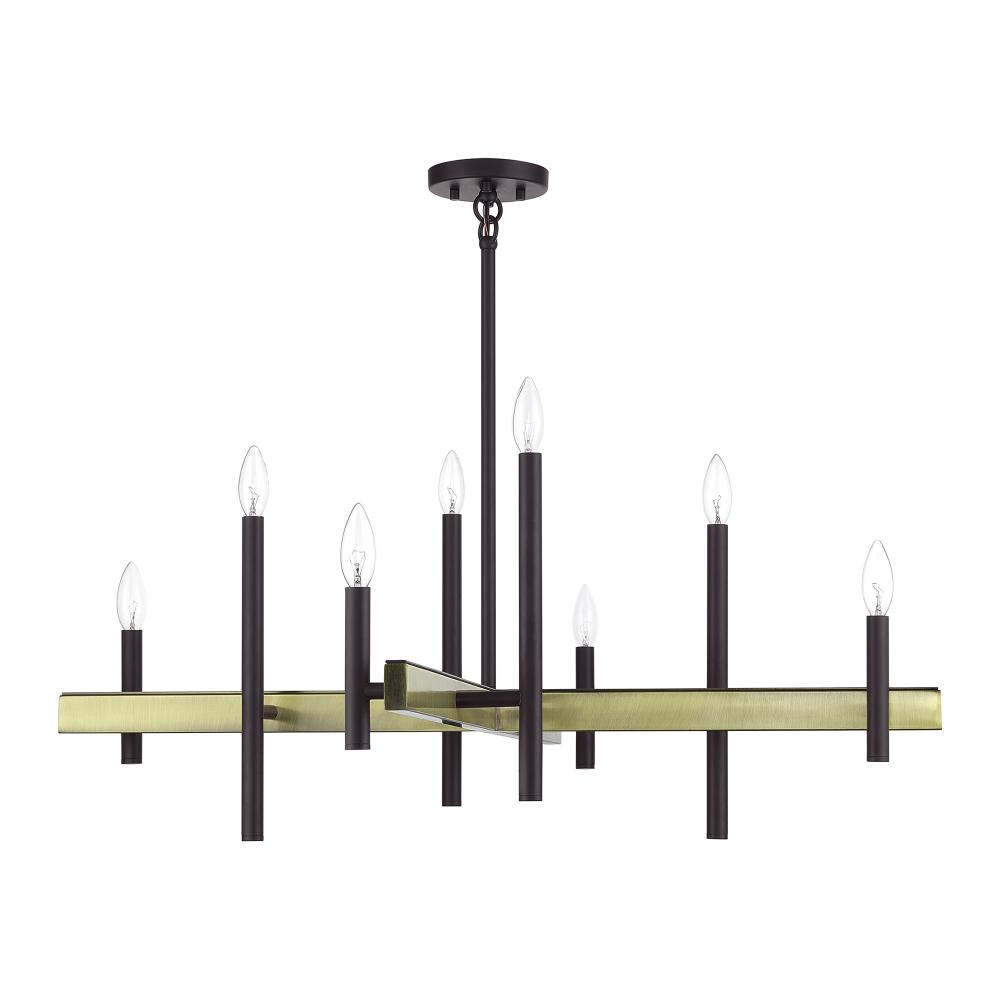 Livex Lighting 49347-07 8 Light Bronze Large Chandelier with Antique Brass Accents