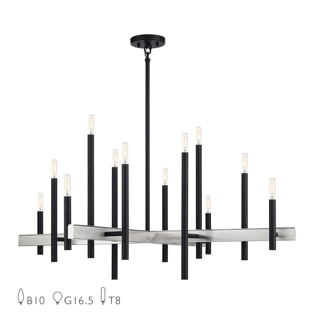 Livex Lighting 49349-04 12 Light Black Extra Large Foyer Chandelier with Brushed Nickel Accents