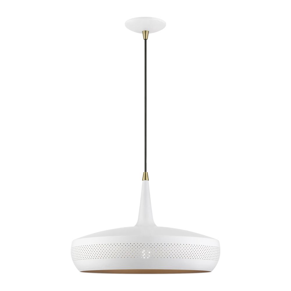 Livex Lighting 49353-03 1 Light White with Antique Brass Accents Pendant