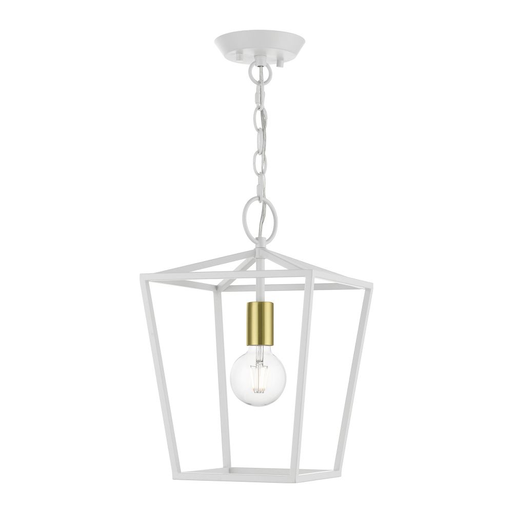 Livex Lighting 49432-03 1-Light Pendant Lantern in White with Satin Brass Accent