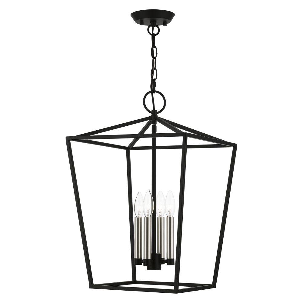 Livex Lighting 49434-04 4 Light Black with Brushed Nickel Accents Chandelier