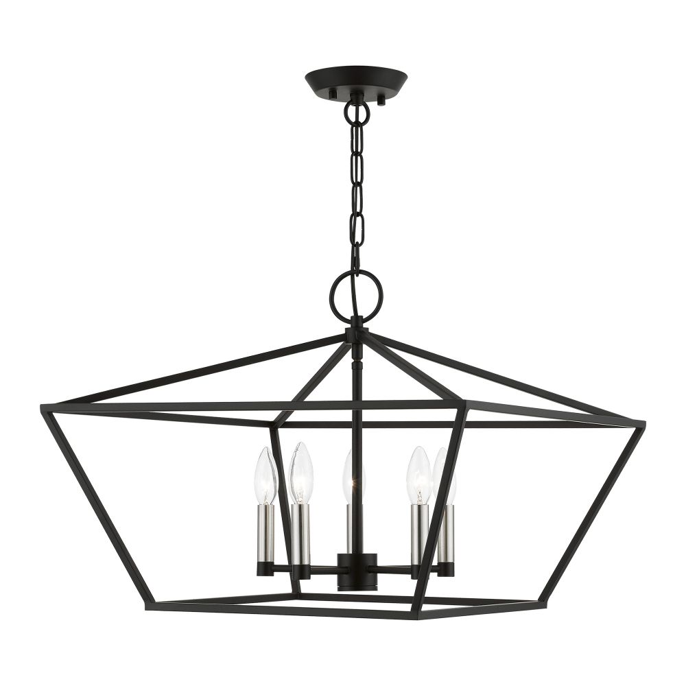 Livex Lighting 49435-04 5 Light Black with Brushed Nickel Accents Chandelier