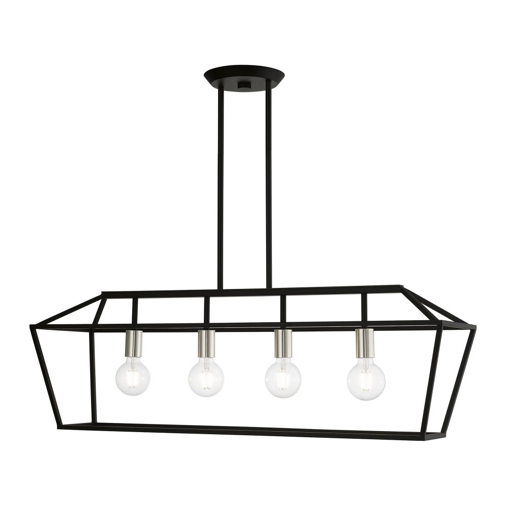 Livex Lighting 49437-04 4 Light Black with Brushed Nickel Accents Linear Chandelier
