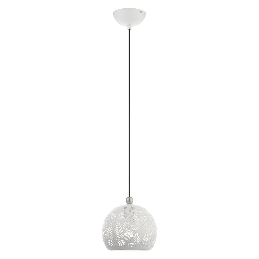 Livex Lighting 49541-03 Chantily Pendant in White with Brushed Nickel Accents