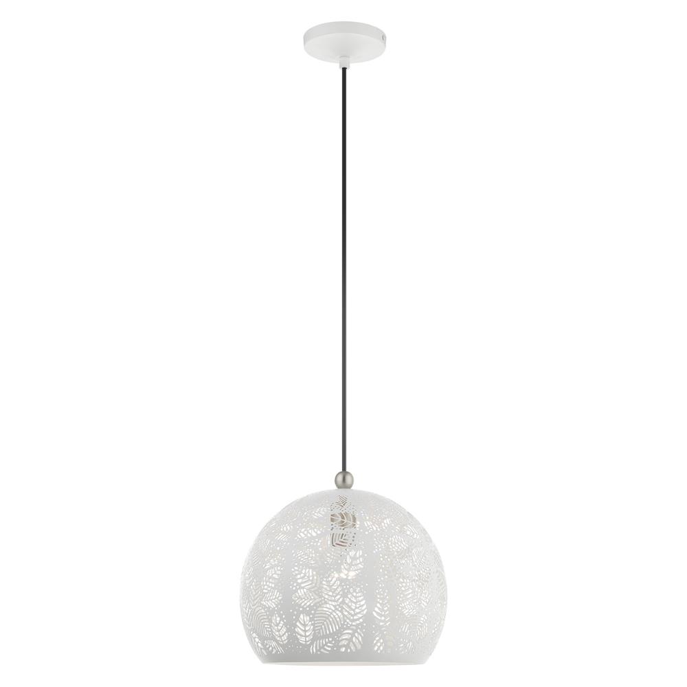 Livex Lighting 49542-03 Chantily Pendant in White with Brushed Nickel Accents