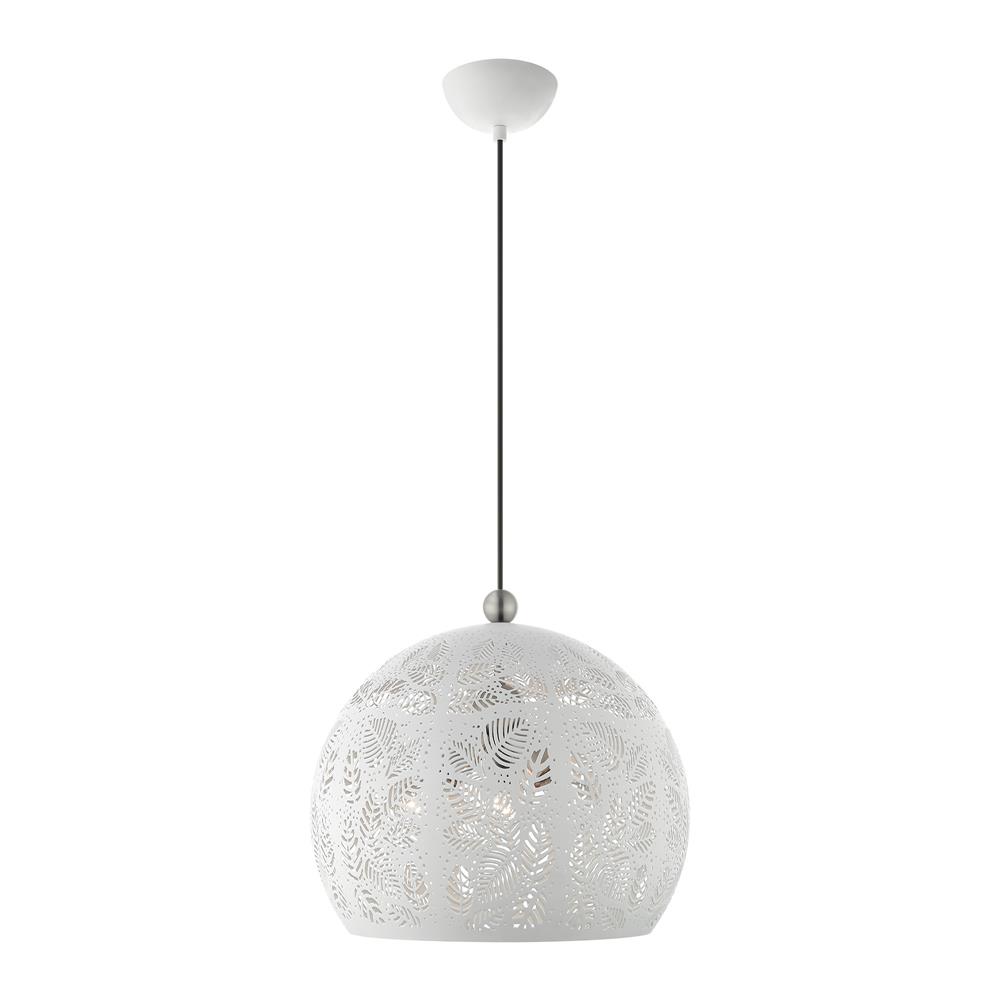 Livex Lighting 49543-03 Chantily Pendant in White with Brushed Nickel Accents