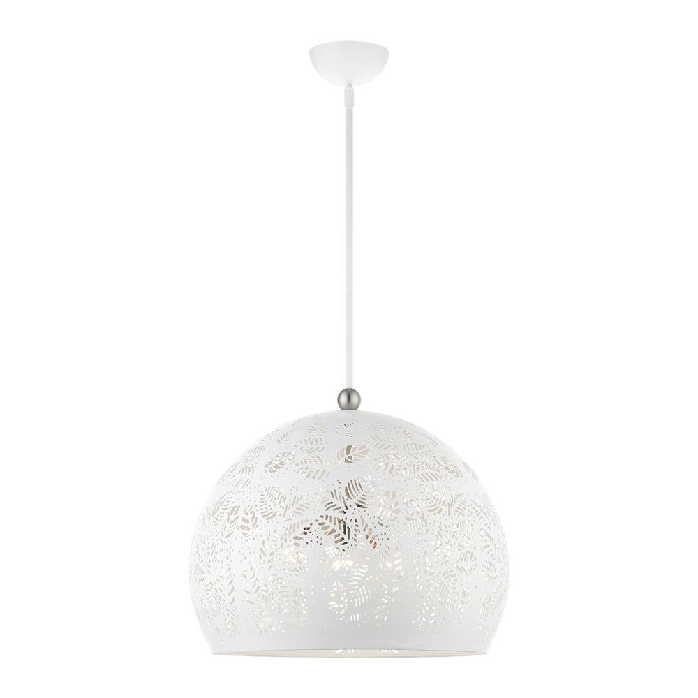 Livex Lighting 49544-03 Chantily Pendant in White with Brushed Nickel Accents
