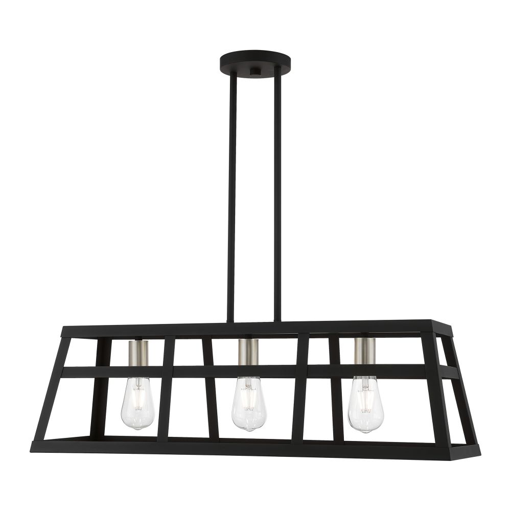 Livex Lighting 49563-04 3 Light Black with Brushed Nickel Accents Linear Chandelier
