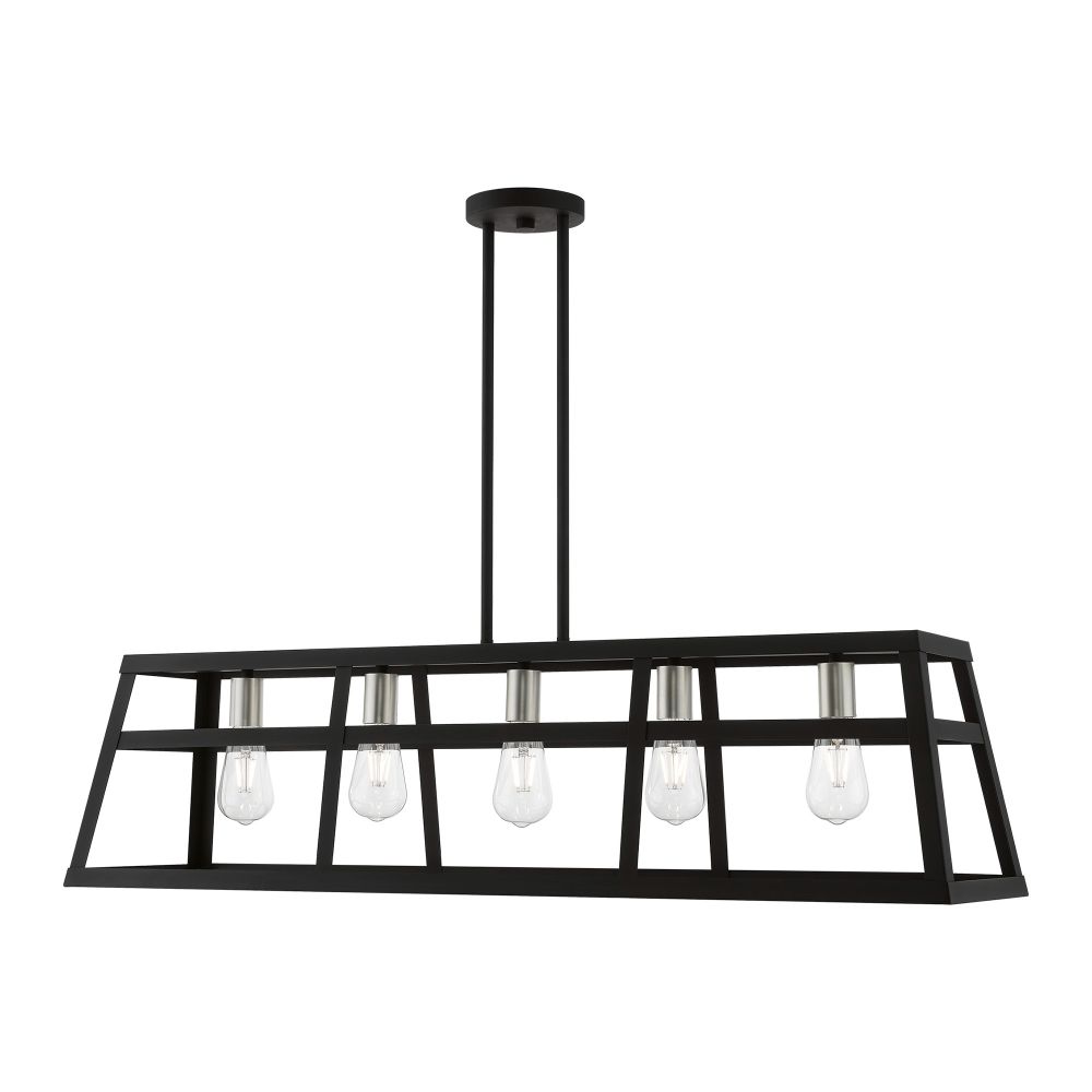 Livex Lighting 49565-04 5 Light Black with Brushed Nickel Accents Linear Chandelier