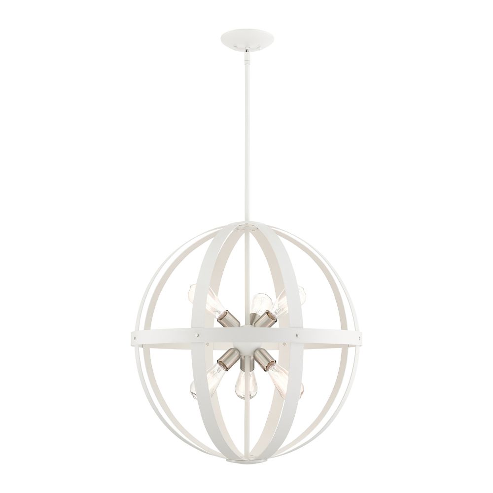 Livex Lighting 49646-13 Pendant Chandelier in Textured White with Brushed Nickel Finish Cluster