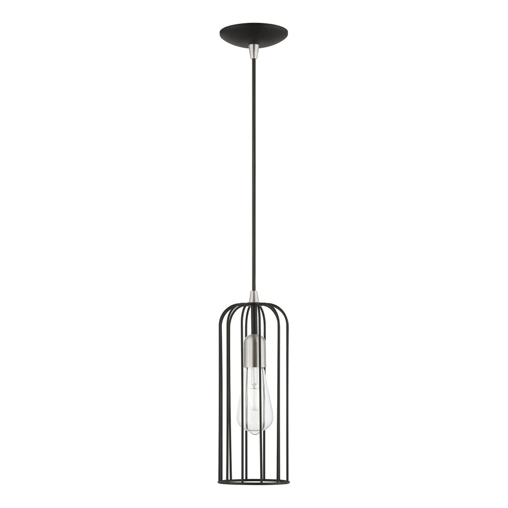 Livex Lighting 49713-04 1 Light Black with Brushed Nickel Accents Pendant