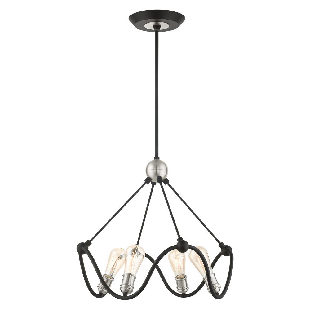 Livex Lighting 49733-14 Chandelier in Textured Black with Brushed Nickel Accents