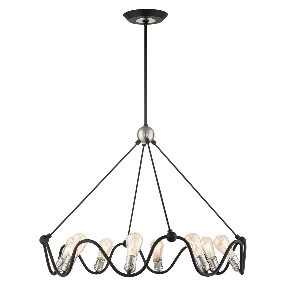 Livex Lighting 49736-14 Chandelier in Textured Black with Brushed Nickel Accents