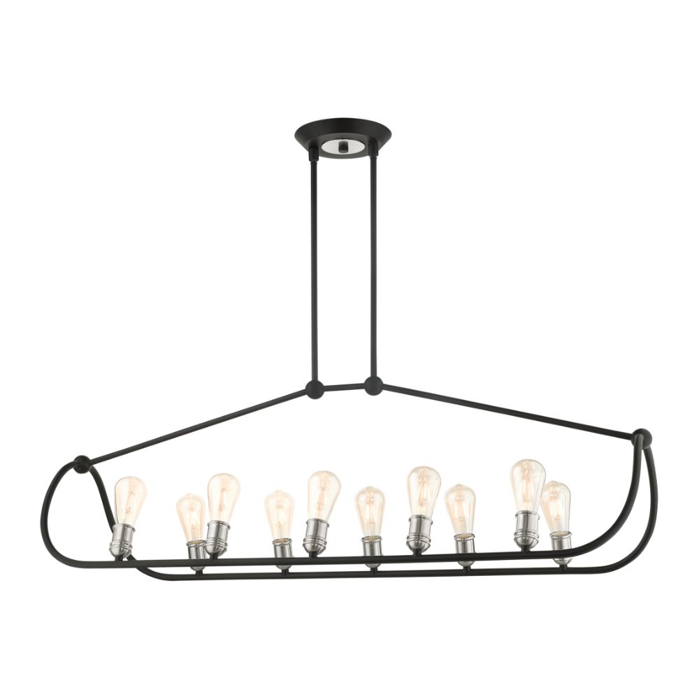 Livex Lighting 49738-14 Linear Chandelier in Textured Black with Brushed Nickel Accents