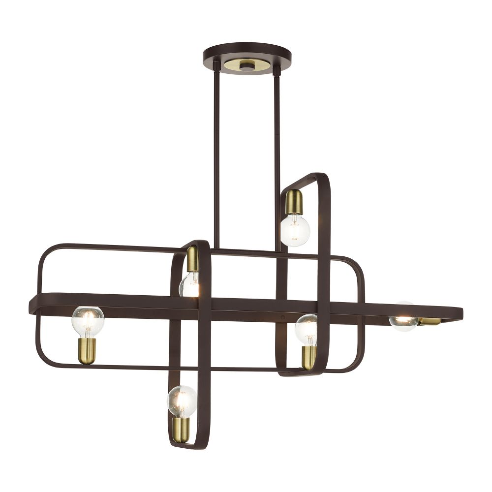 Livex Lighting 49748-07 Linear Chandelier in Bronze with Antique Brass Accents