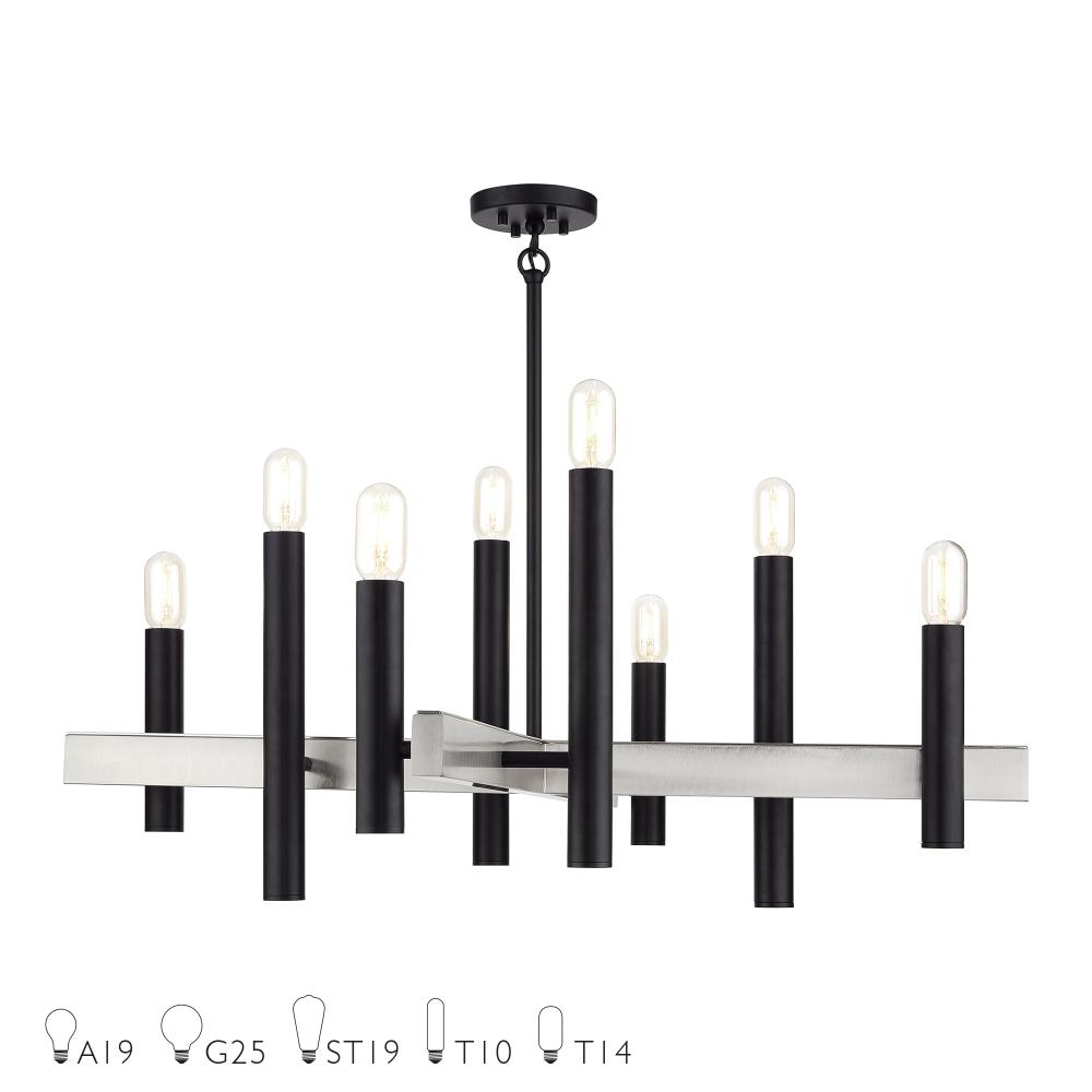 Livex Lighting 49996-04 8 Light Black Large Chandelier with Brushed Nickel Accents