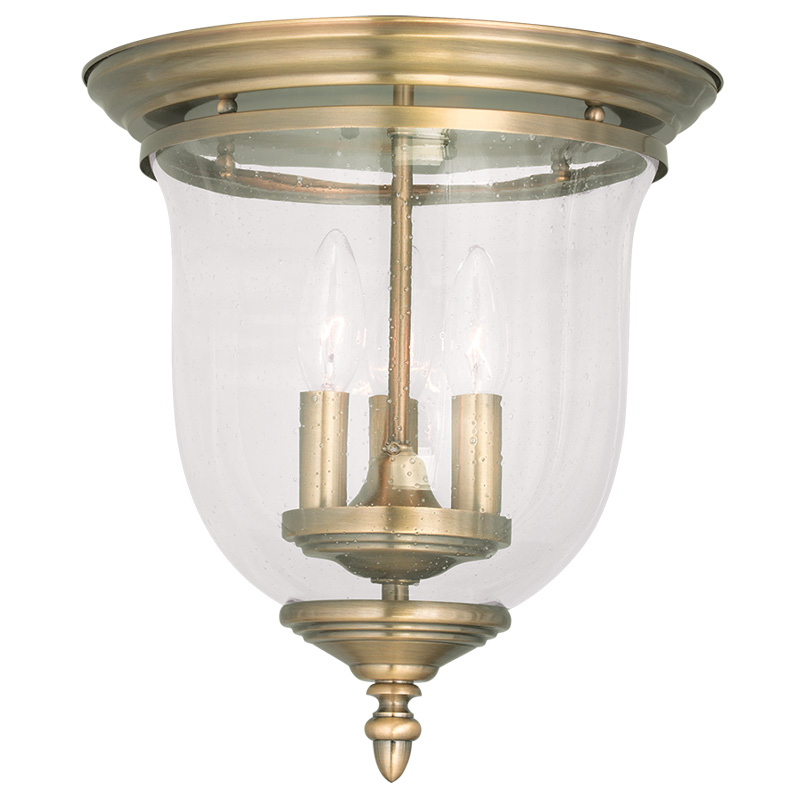 Livex Lighting 5024-01 Legacy Ceiling Mount in Antique Brass with Hand Blown Clear Seeded Glass