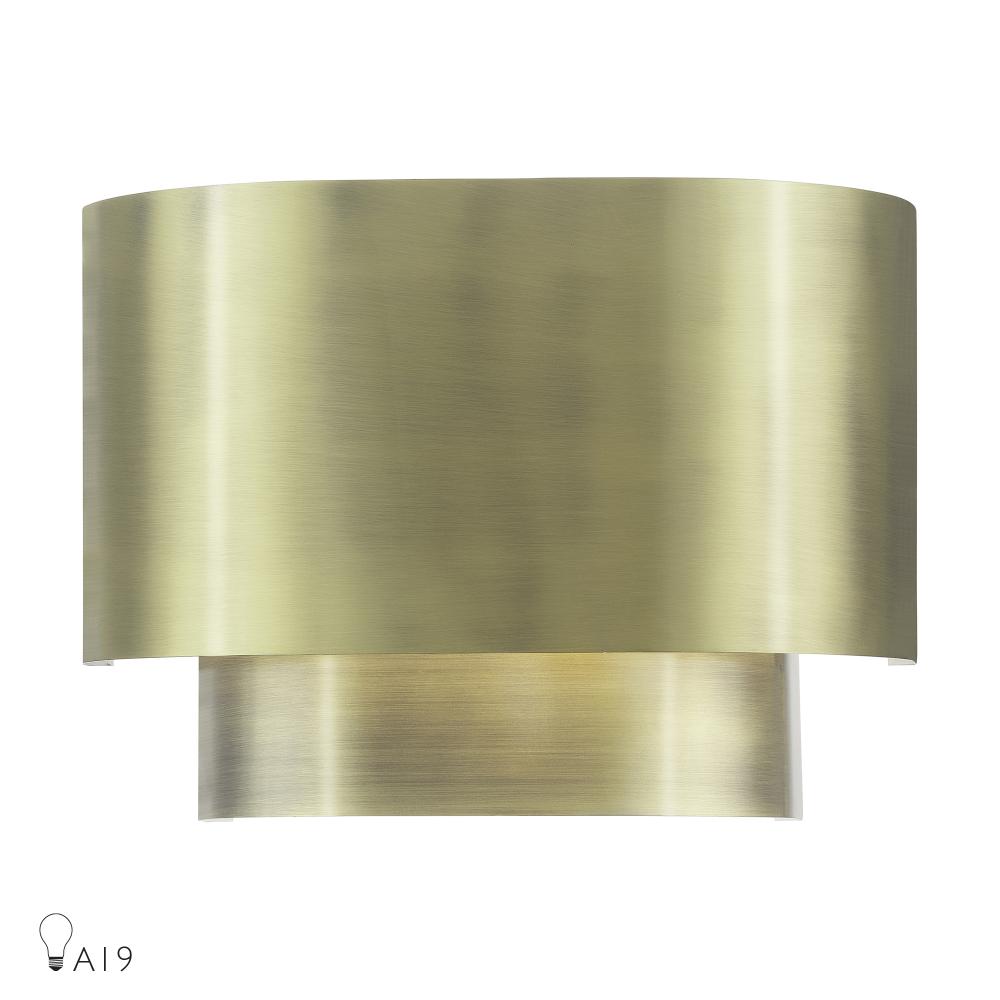 Livex Lighting 50299-01 1 Light Antique Brass ADA Sconce with Antique Brass Metal Shade with Shiny White Inside