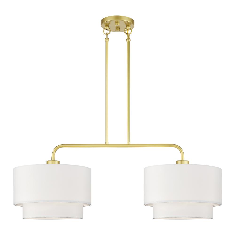 Livex Lighting 50302-33 2 Light Soft Gold Large Linear Chandelier with Hand Crafted Off-White Color Fabric Hardback Shades