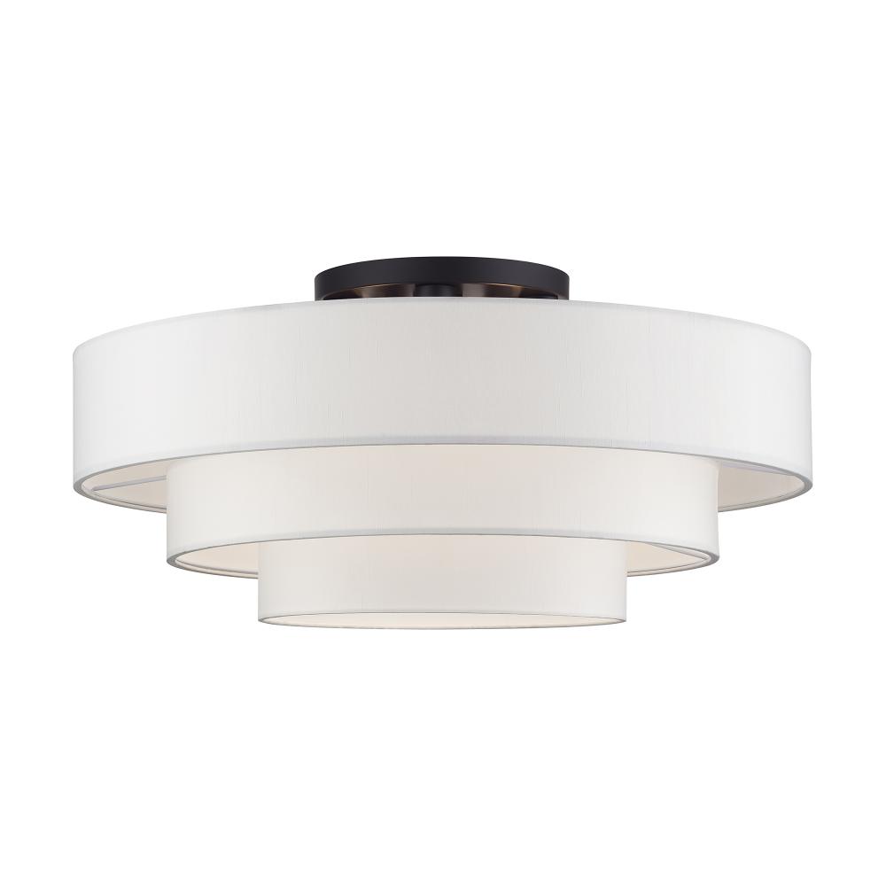 Livex Lighting 50309-07 5 Light Bronze Extra Large Semi-Flush with Hand Crafted Off-White Color Fabric Hardback Shades