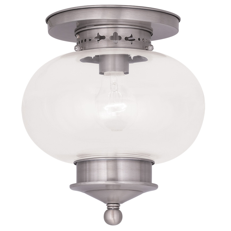 Livex Lighting 5032-91 Harbor Ceiling Mount in Brushed Nickel with Hand Blown Clear Glass