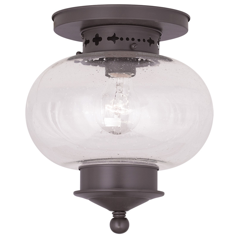Livex Lighting 5036-07 Harbor Ceiling Mount in Bronze with Hand Blown Seeded Glass
