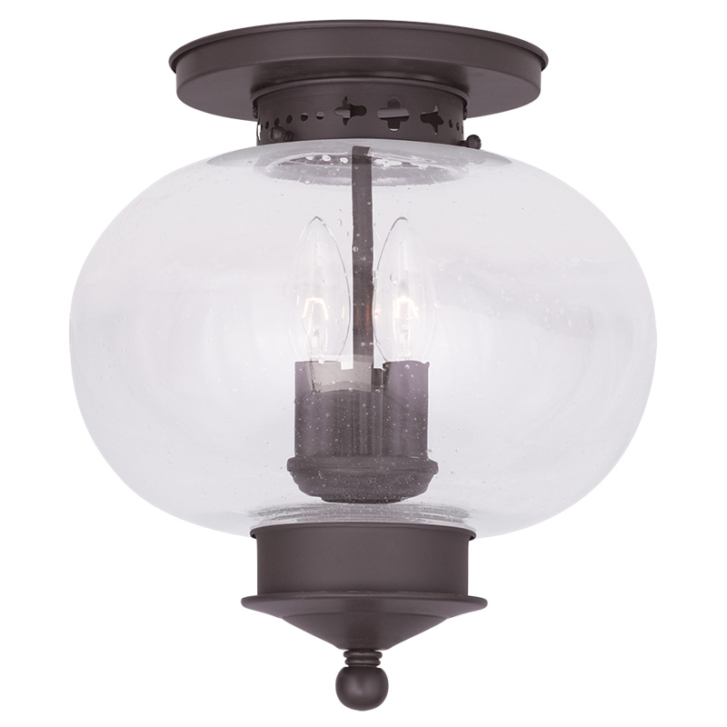 Livex Lighting 5037-07 Harbor Ceiling Mount in Bronze with Hand Blown Seeded Glass