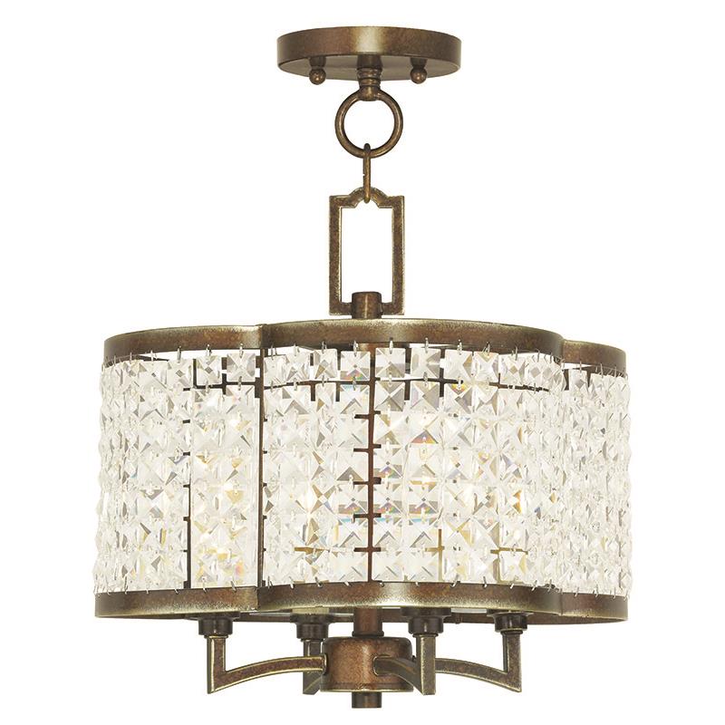 Livex Lighting 50574-64 Grammercy 4 Light Convertible Mini Chandelier/Ceiling Mount in Hand Painted Palacial Bronze