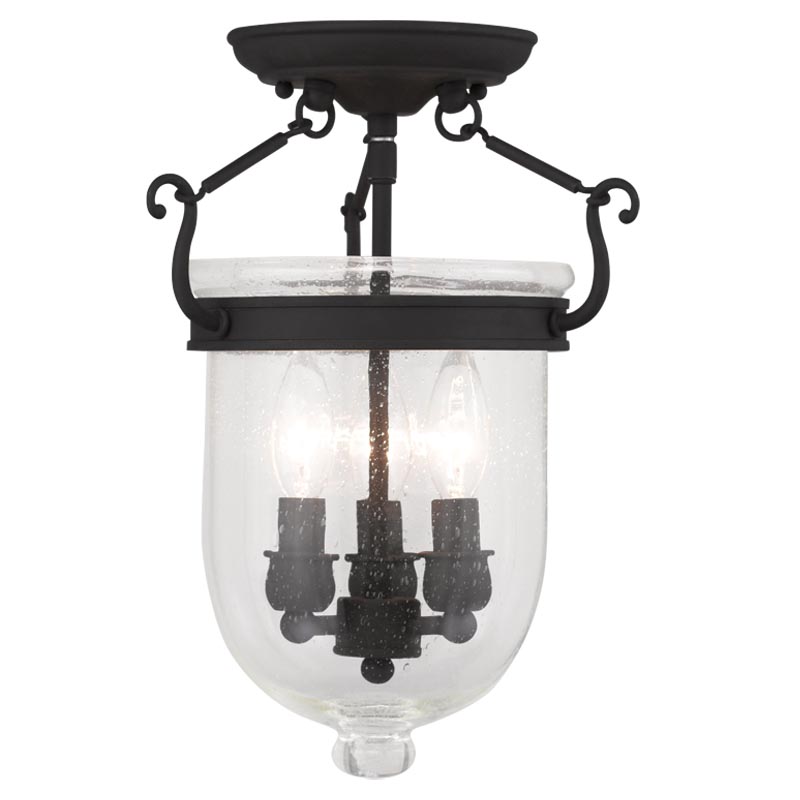 Livex Lighting 5081-04 Jefferson Ceiling Mount in Black with Seeded Glass