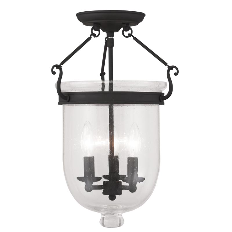 Livex Lighting 5082-04 Jefferson Ceiling Mount in Black with Seeded Glass