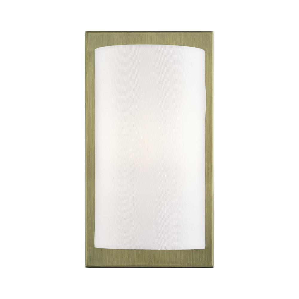 Livex Lighting 50860-01 1 Light Antique Brass ADA Sconce with Hand Crafted Off-White Fabric Shade