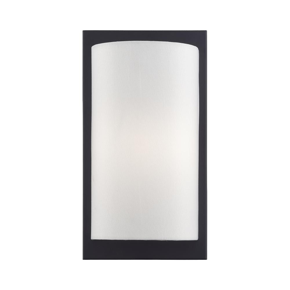 Livex Lighting 50860-04 1 Light Black ADA Sconce with Hand Crafted Off-White Fabric Shade