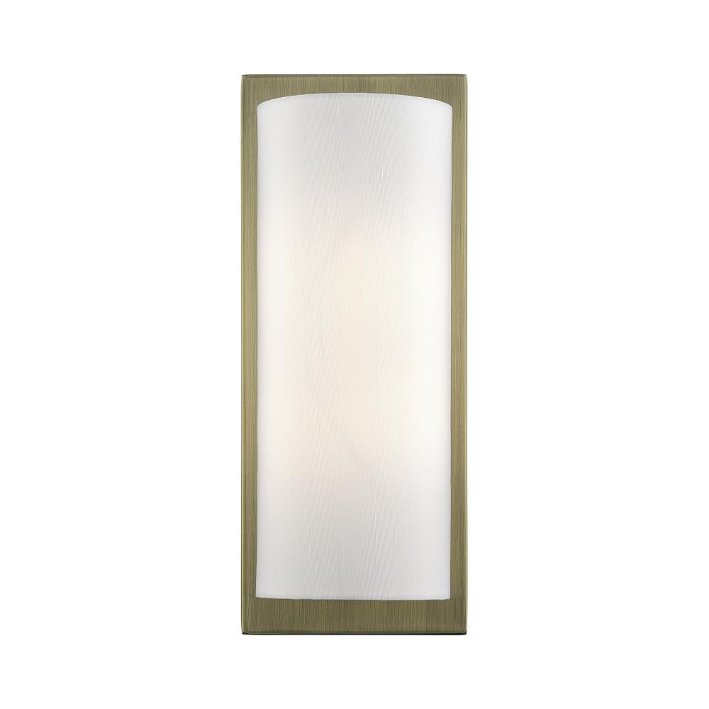Livex Lighting 50861-01 1 Light Antique Brass Large ADA Sconce with Hand Crafted Off-White Fabric Shade