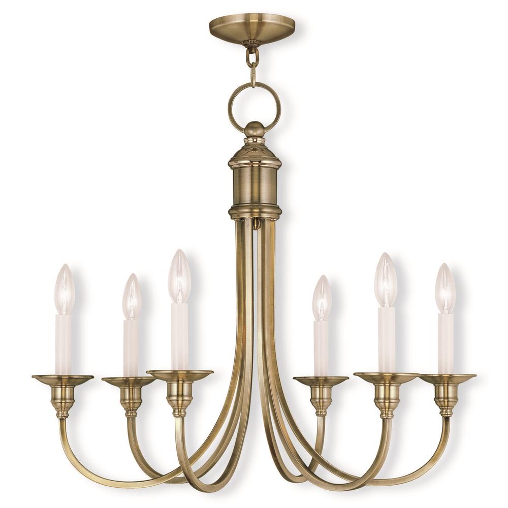 Livex Lighting 5146 Cranford Up Lighting 1 Tier Chandelier with 6 Lights in Antique Brass