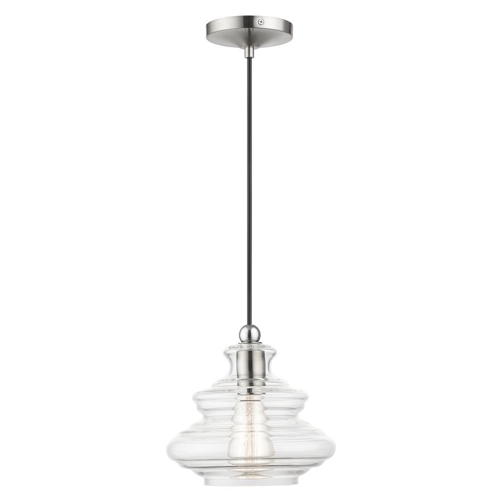 Livex Lighting 52831-91 1 Light Brushed Nickel Pendant with Chrome Finish Accents