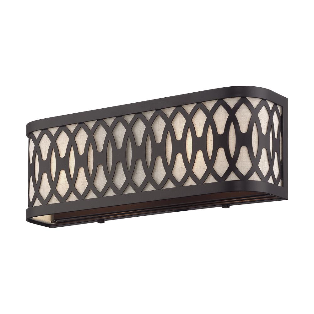 Livex Lighting 53430-92 2 Light English Bronze ADA Sconce with Hand Crafted Oatmeal Color Fabric Hardback Shade
