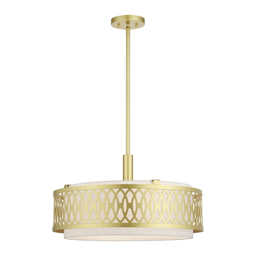 Livex Lighting 53434-33 4 Light Soft Gold Pendant Chandelier with Hand Crafted Oatmeal Color Fabric Hardback Shade
