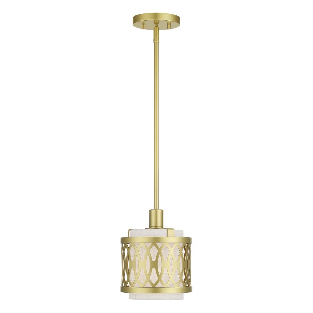 Livex Lighting 53439-33 1 Light Soft Gold Mini Pendant with Hand Crafted Oatmeal Color Fabric Hardback Shade