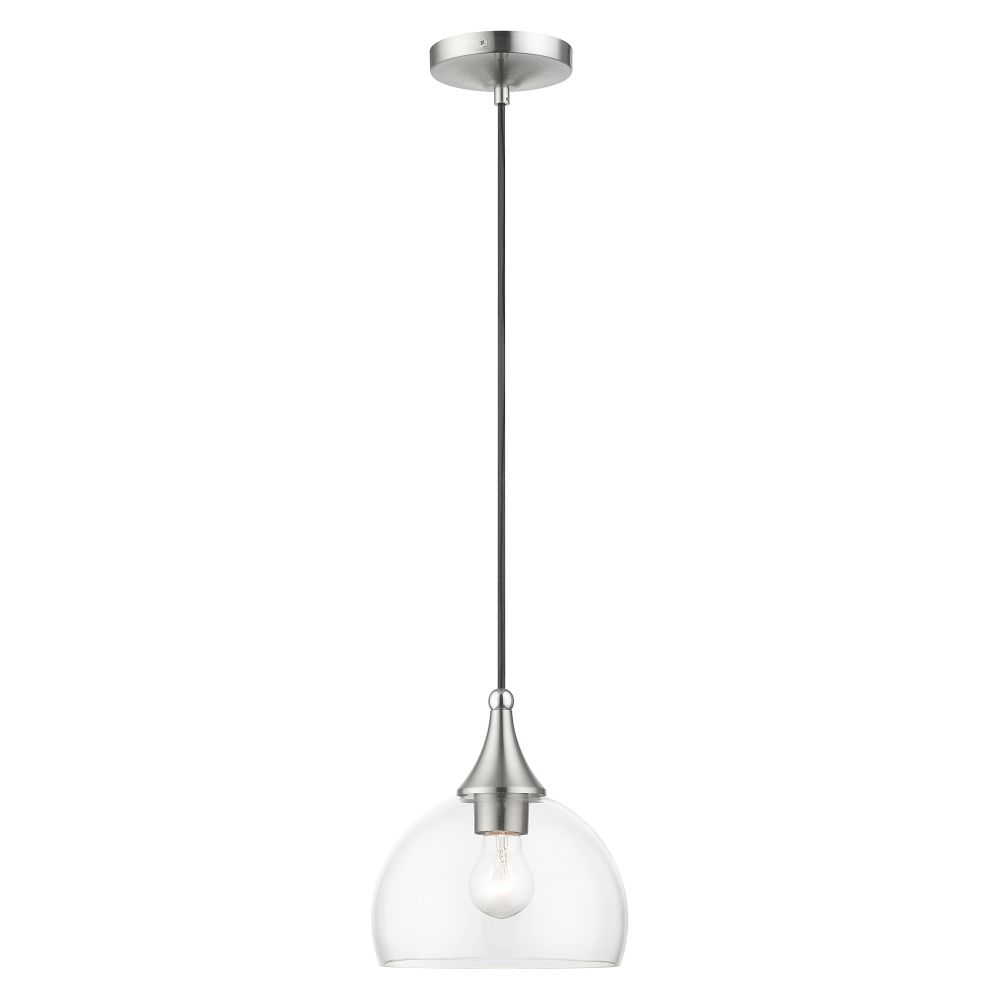 Livex Lighting 53641-91 1 Light Brushed Nickel Glass Pendant with Polished Chrome Finish Accents