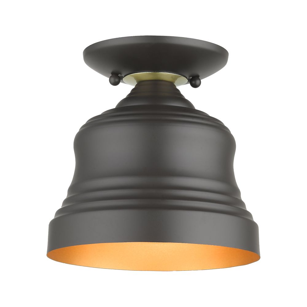 Livex Lighting 55909-07 1 Light Bronze Bell Petite Bell Semi-Flush with Gold Finish Inside