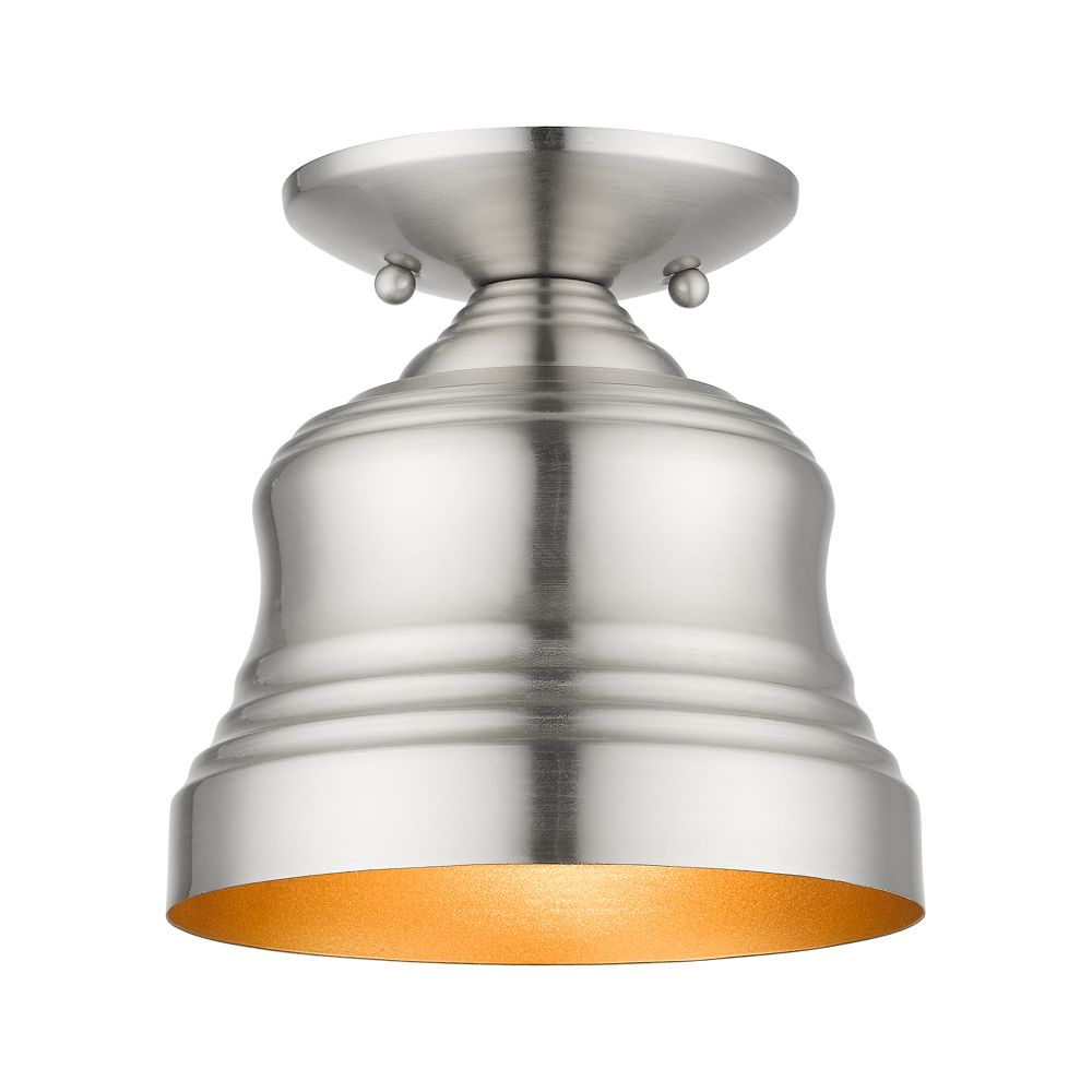 Livex Lighting 55909-91 1 Light Brushed Nickel Bell Petite Bell Semi-Flush with Gold Finish Inside