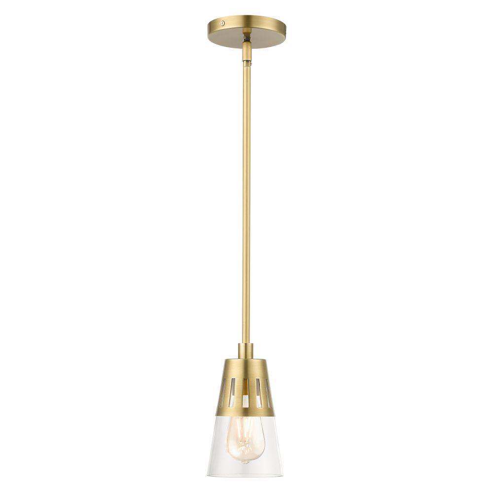 Livex Lighting 56451-08 1 Light Natural Brass Mini Pendant