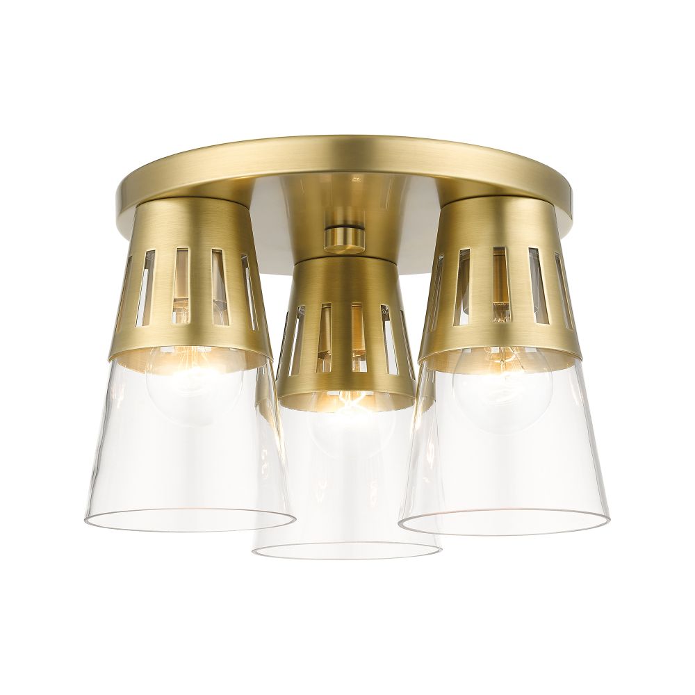 Livex Lighting 56454-08 3 Light Natural Brass Flush Mount