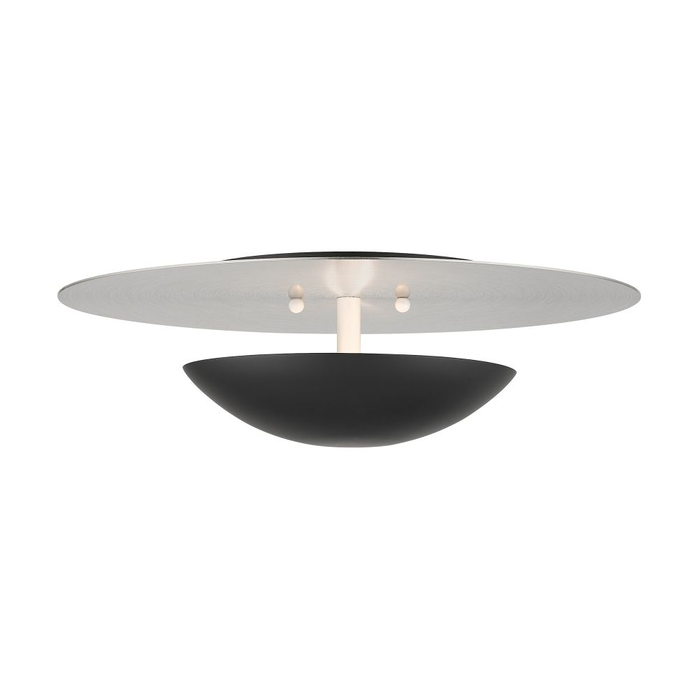 Livex Lighting 56570-04 2 Light Black Large Semi-Flush/ Wall Sconce with Brushed Nickel Reflector Backplate