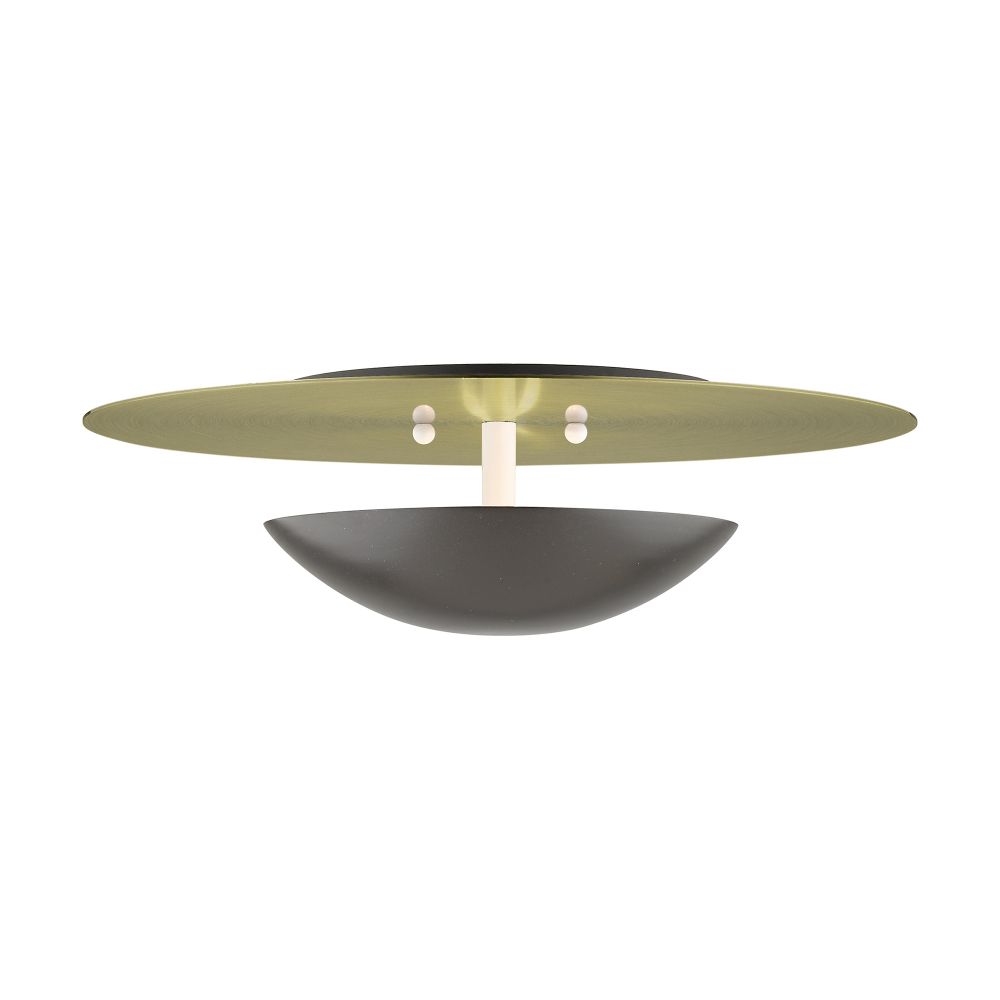 Livex Lighting 56570-92 2 Light English Bronze Large Semi-Flush/ Wall Sconce with Antique Brass Reflector Backplate
