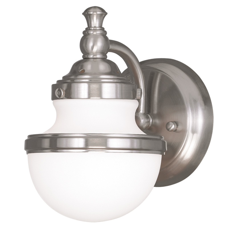 Livex Lighting 5711-91 Oldwick Bath Light/Wall Sconce in Brushed Nickel with Hand Blown Satin Opal White Glass