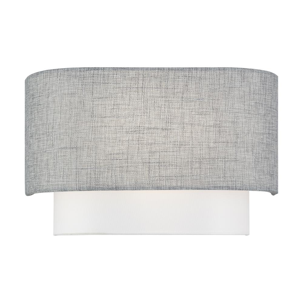 Livex Lighting 60012-91 2 Light Brushed Nickel ADA Sconce with Hand Crafted Urban Gray and White Fabric Hardback Shades