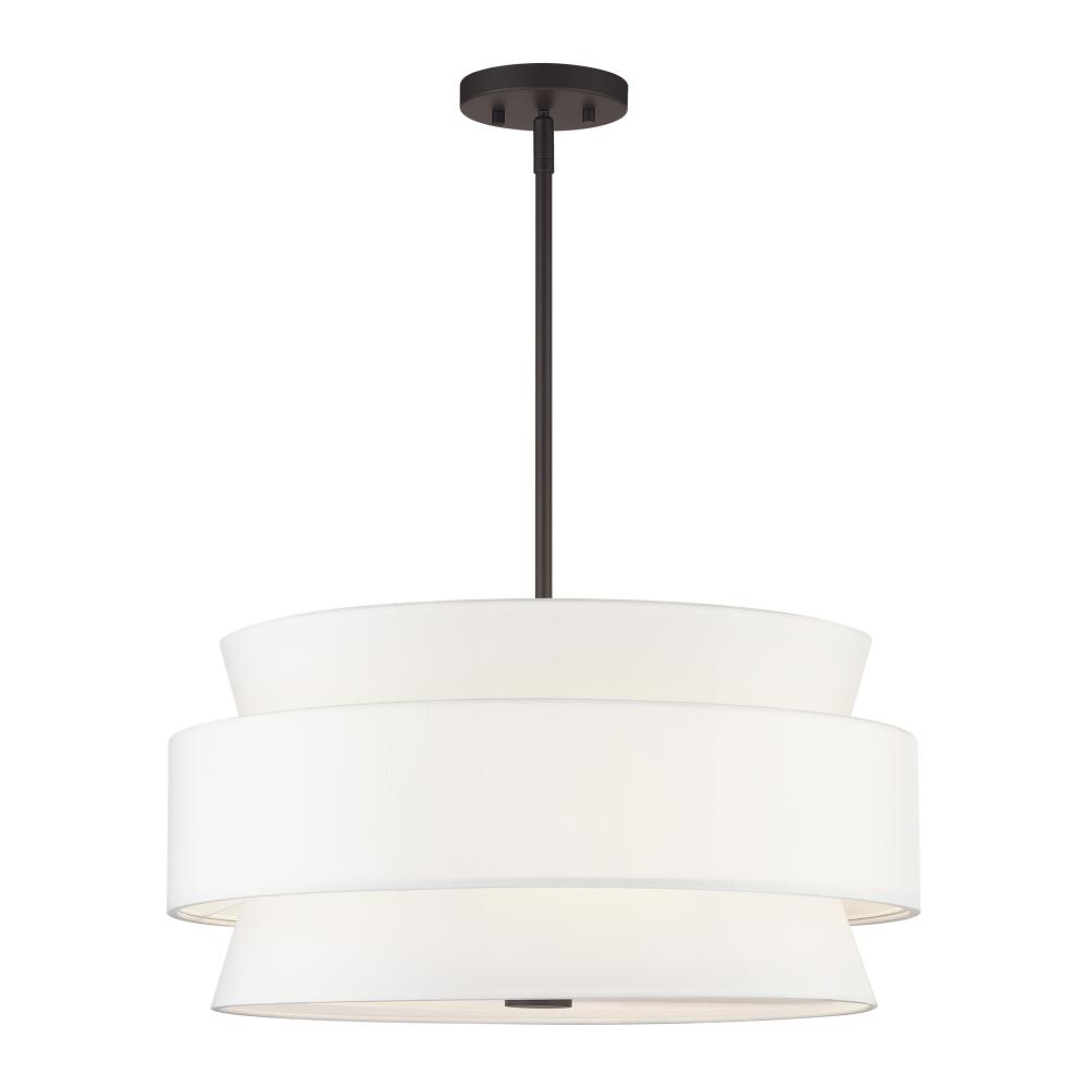 Livex Lighting 60025-07 5 Light Bronze Pendant Chandelier with Hand Crafted Off-White Fabric Hardback Shades