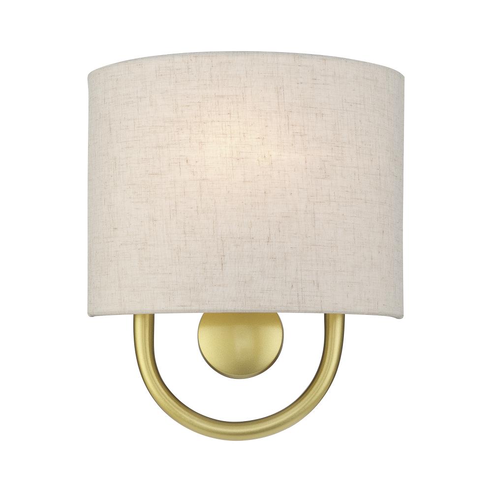 Livex Lighting 60271-33 1 Light Soft Gold ADA Sconce with Hand Crafted Oatmeal Fabric Shade with White Fabric Inside