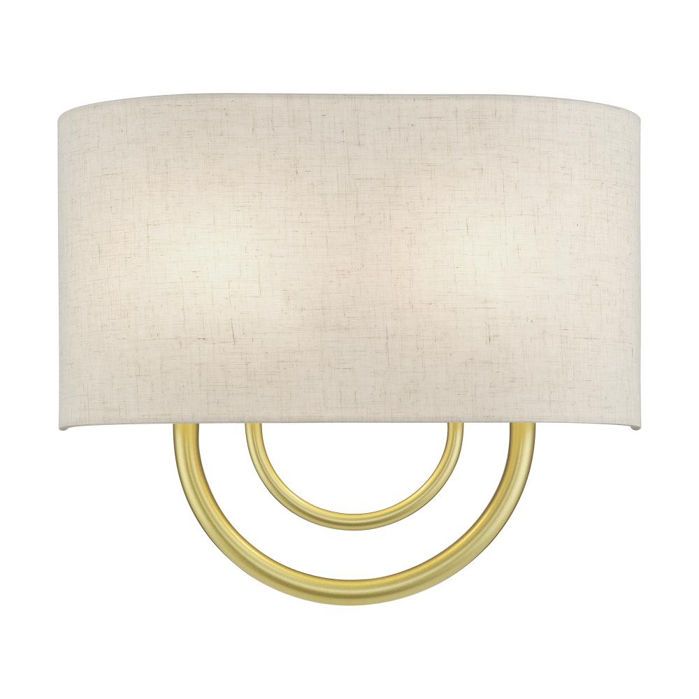 Livex Lighting 60272-33 2 Light Soft Gold ADA Sconce with Hand Crafted Oatmeal Fabric Shade with White Fabric Inside